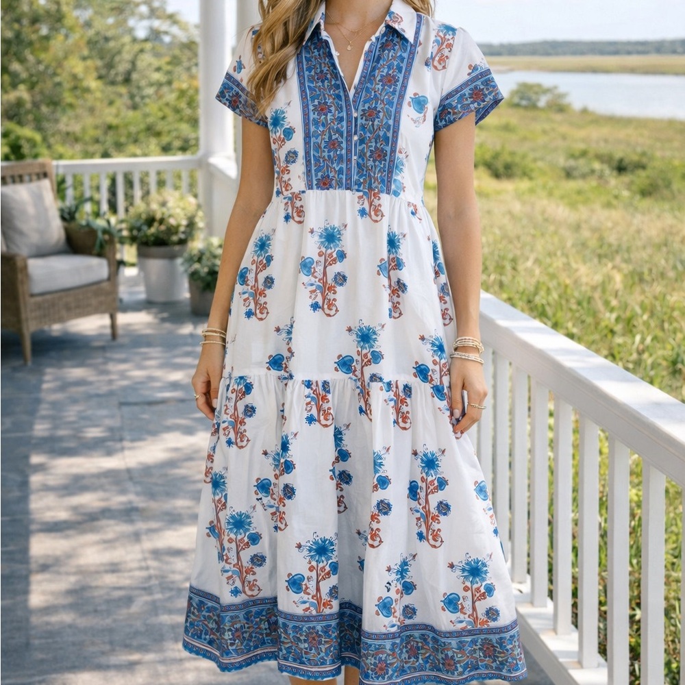 Victoria Dunn Folly Rosa Blockprint Midi Dress Size XS - Picture 7 of 15